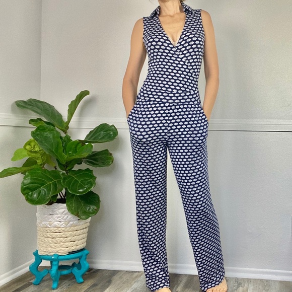 Tart jumpsuit blue/white geometric print XS modal - Picture 1 of 14